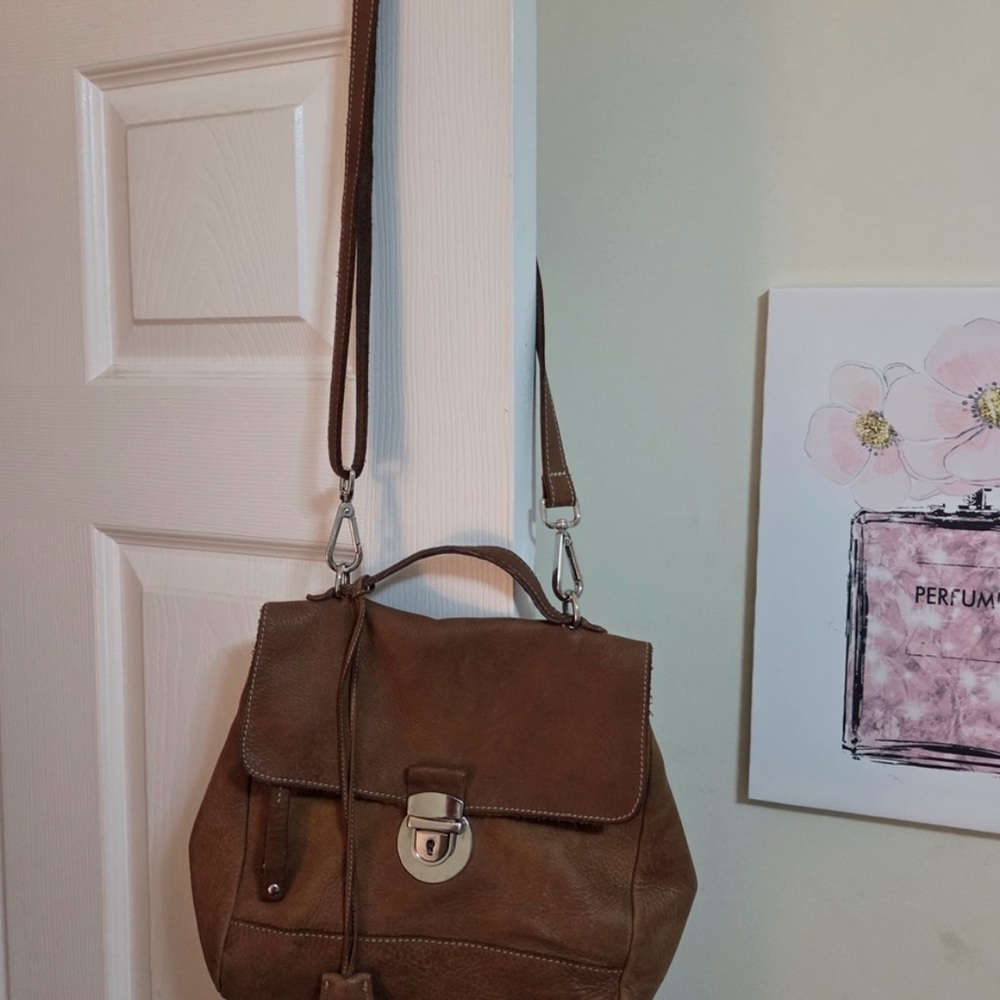 Roots Brown Leather Bag with Silver Detail